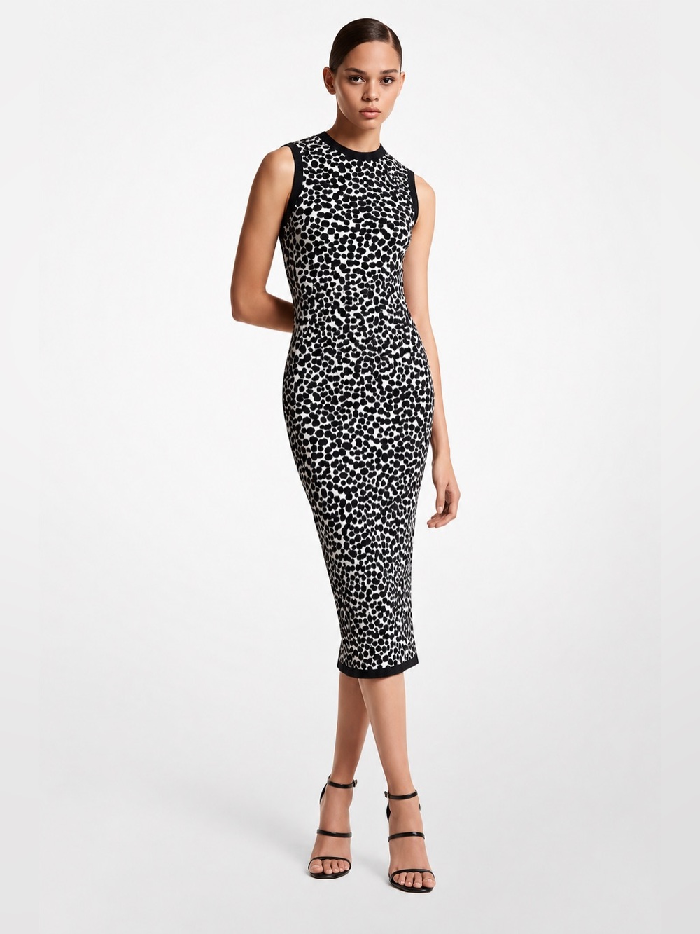 Michael Kors Collection Navy White Textured Animal Knit Midi Dress S Italy